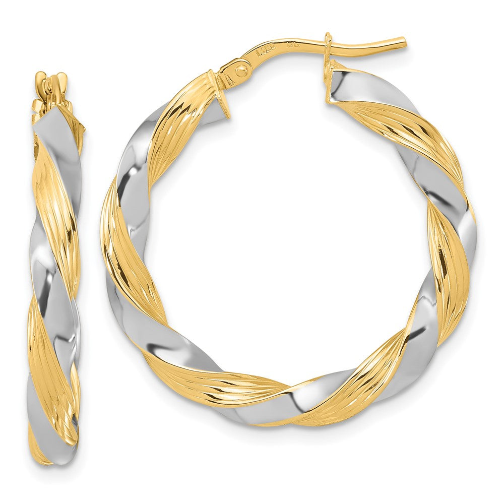 14k Yellow & Rhodium 29 mm Polished Twisted Hoop Earrings (2.96 grams)
