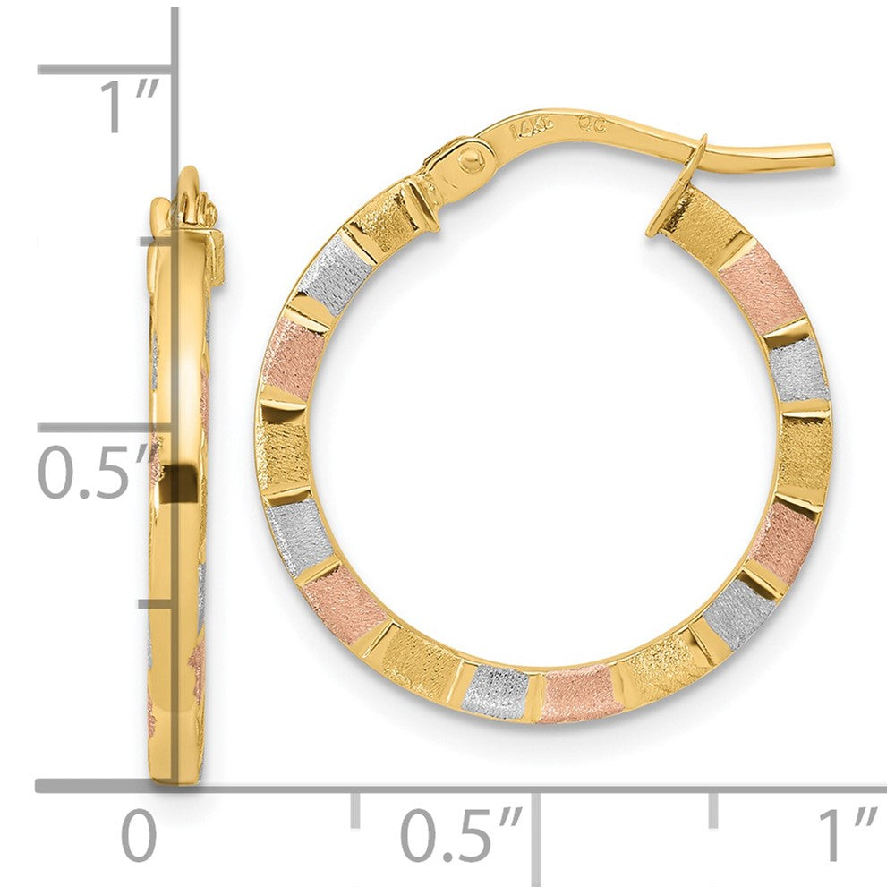 14k Yellow & Rhodium 20 mm Polished & Satin Hoop Earrings (1.39 grams)