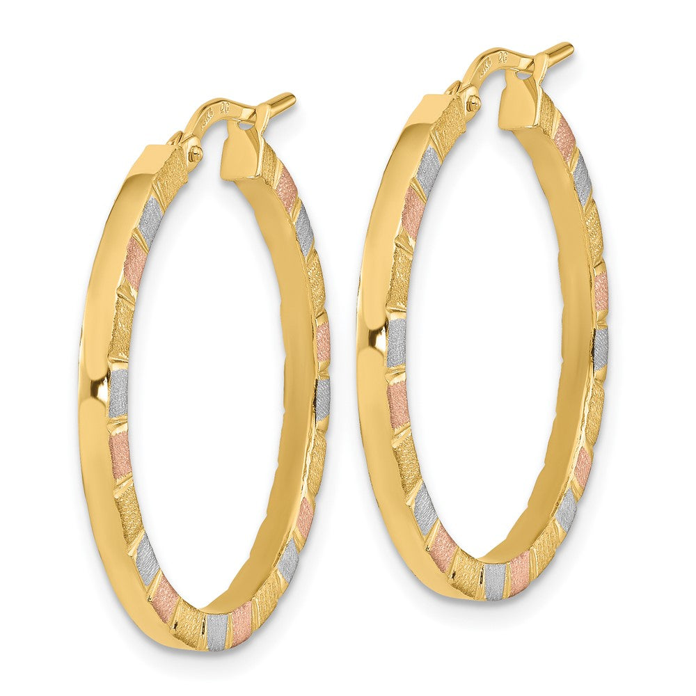 14k Yellow & Rhodium 26 mm Polished & Satin Hoop Earrings (2.09 grams)