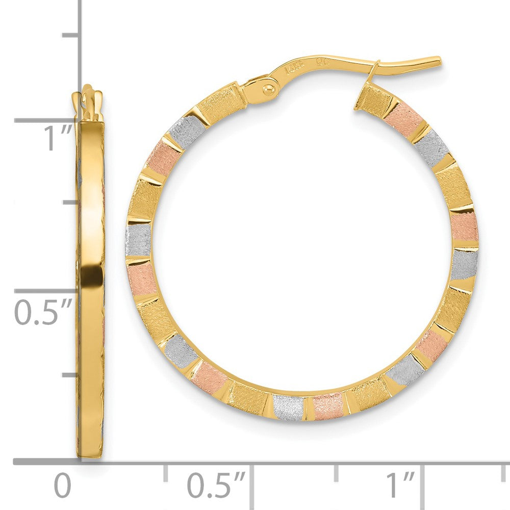 14k Yellow & Rhodium 26 mm Polished & Satin Hoop Earrings (2.09 grams)