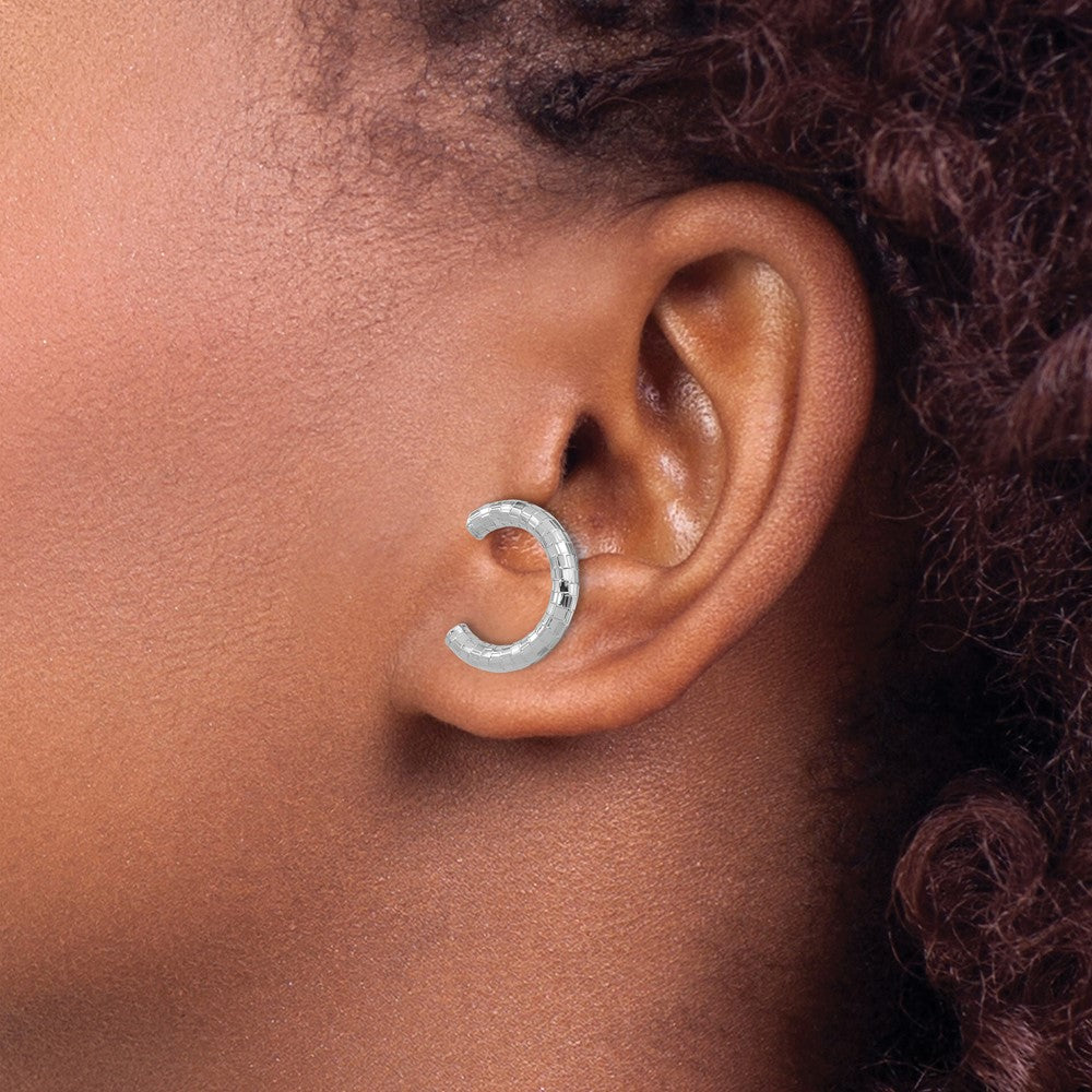 14k White Gold 2.8 mm Polished & Textured U Shape Clip On & Post Earrings (1.98 grams)