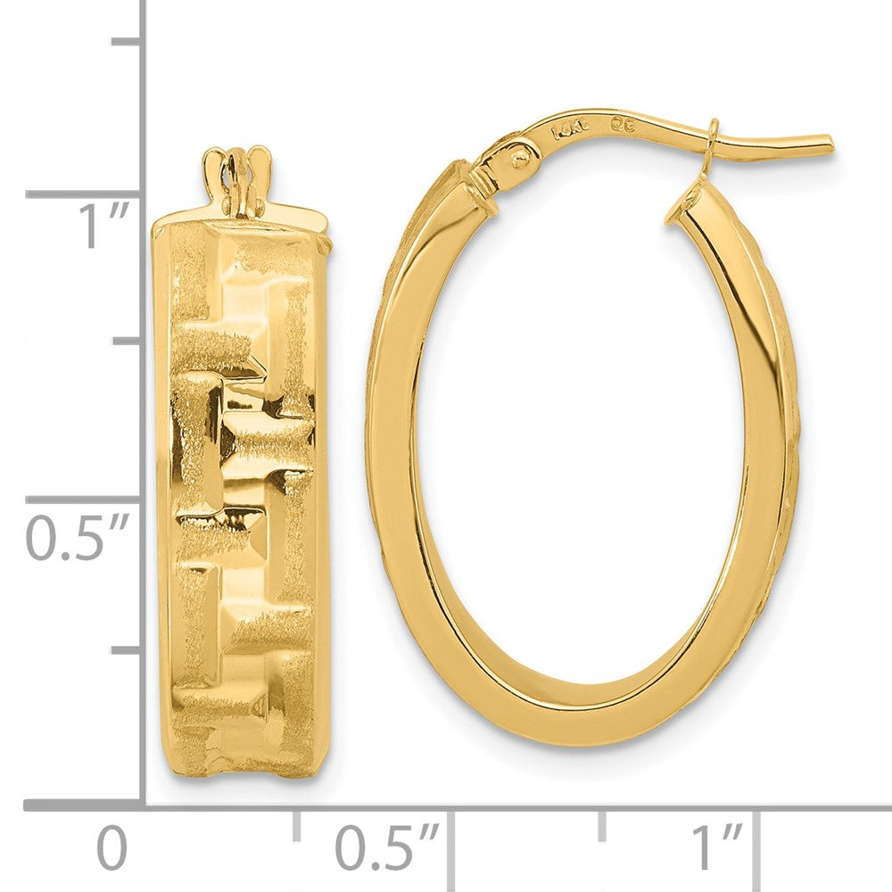 14k Yellow Gold 18 mm Polished Textured Oval Hoop Earrings (3.7 grams)