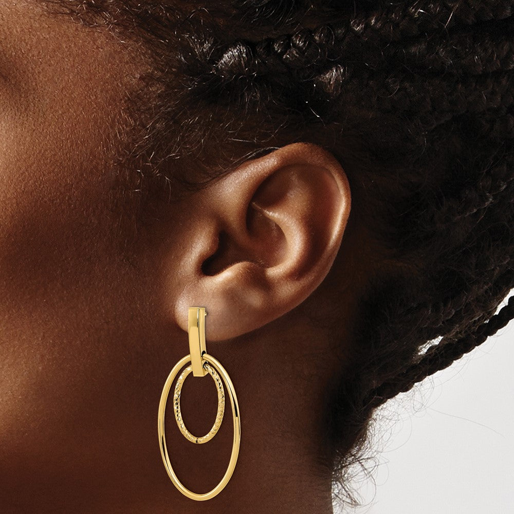 14k Yellow Gold 22 mm Polished Diamond Cut Post Dangle Earrings (2.41 grams)