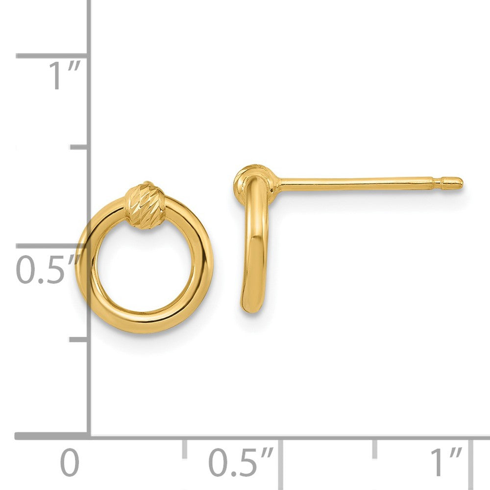 14k Yellow Gold 9.65 mm Polished D/C Circle Post Earrings (0.83 grams)