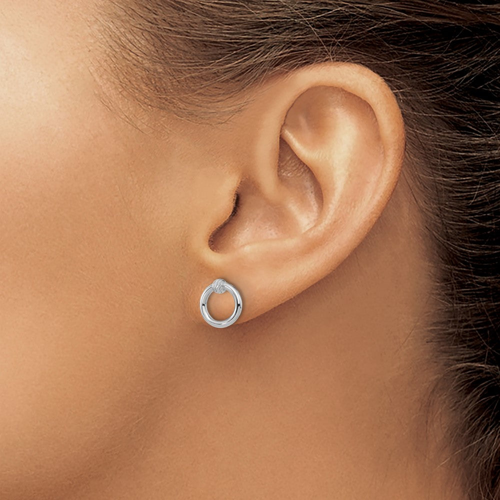 14k White Gold 9.65 mm Polished D/C Circle Post Earrings (0.84 grams)