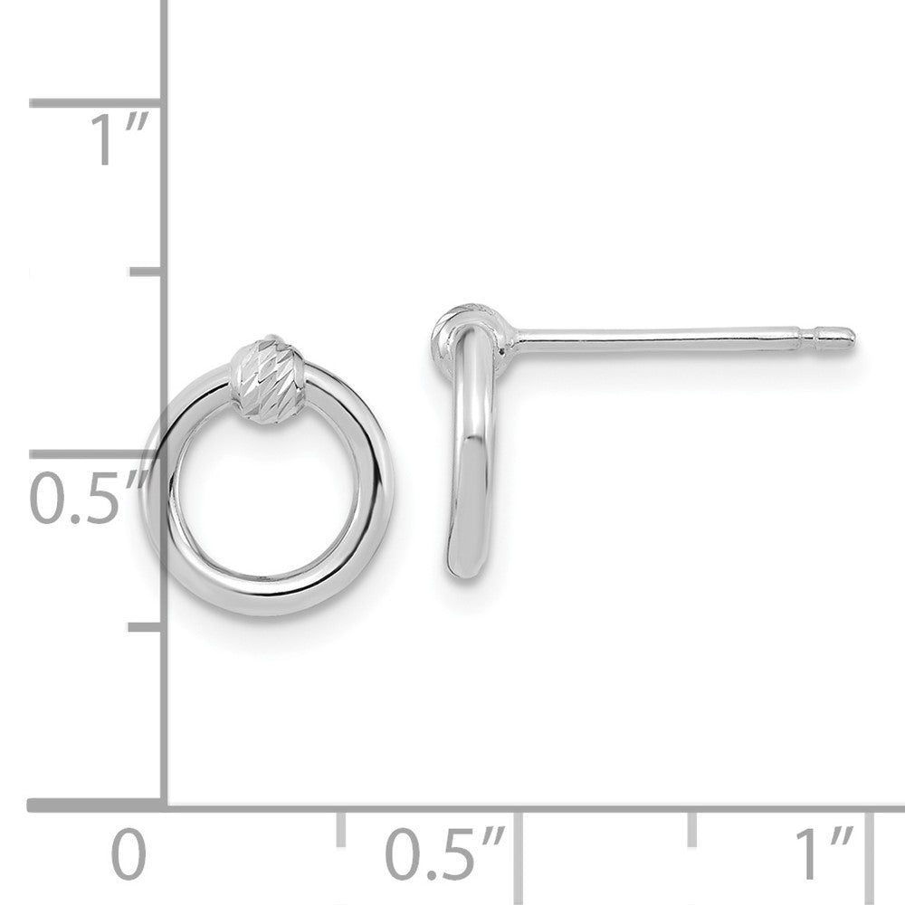 14k White Gold 9.65 mm Polished D/C Circle Post Earrings (0.84 grams)