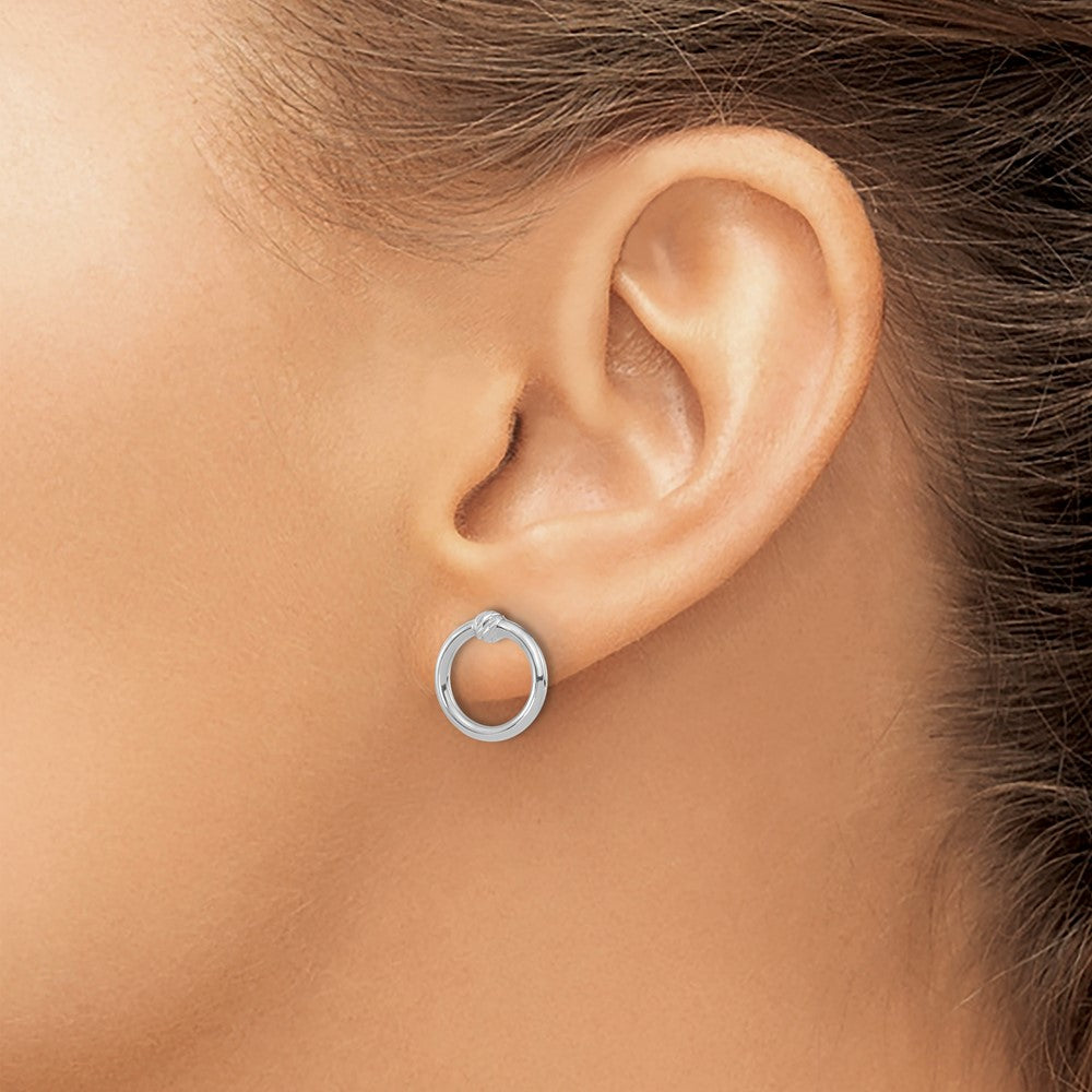 14k White Gold 11.25 mm Polished & D/C Circle Post Earrings (0.88 grams)