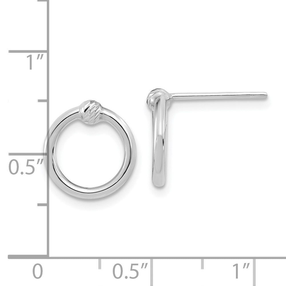 14k White Gold 11.25 mm Polished & D/C Circle Post Earrings (0.88 grams)