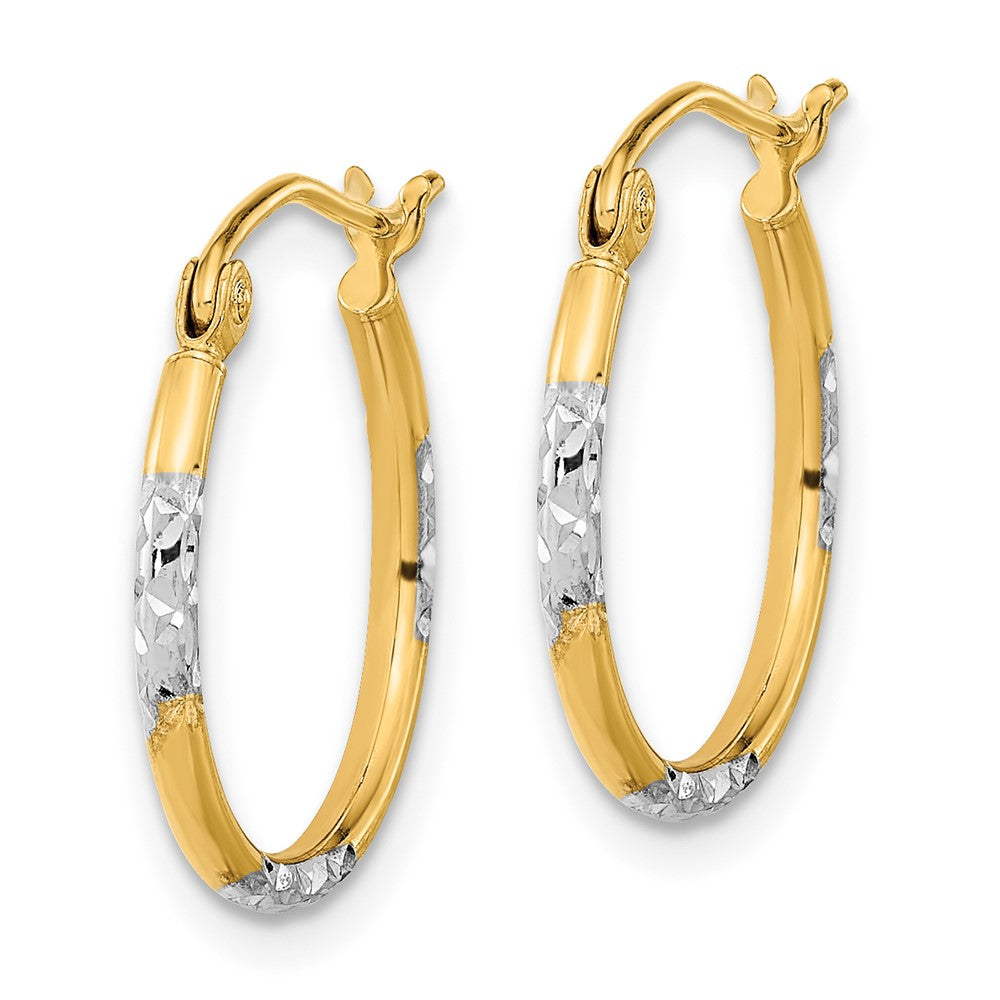 14k Yellow & Rhodium 16 mm Diamond Cut Hoop Earrings (0.79 grams)