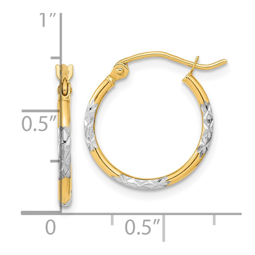 14k Yellow & Rhodium 16 mm Diamond Cut Hoop Earrings (0.79 grams)