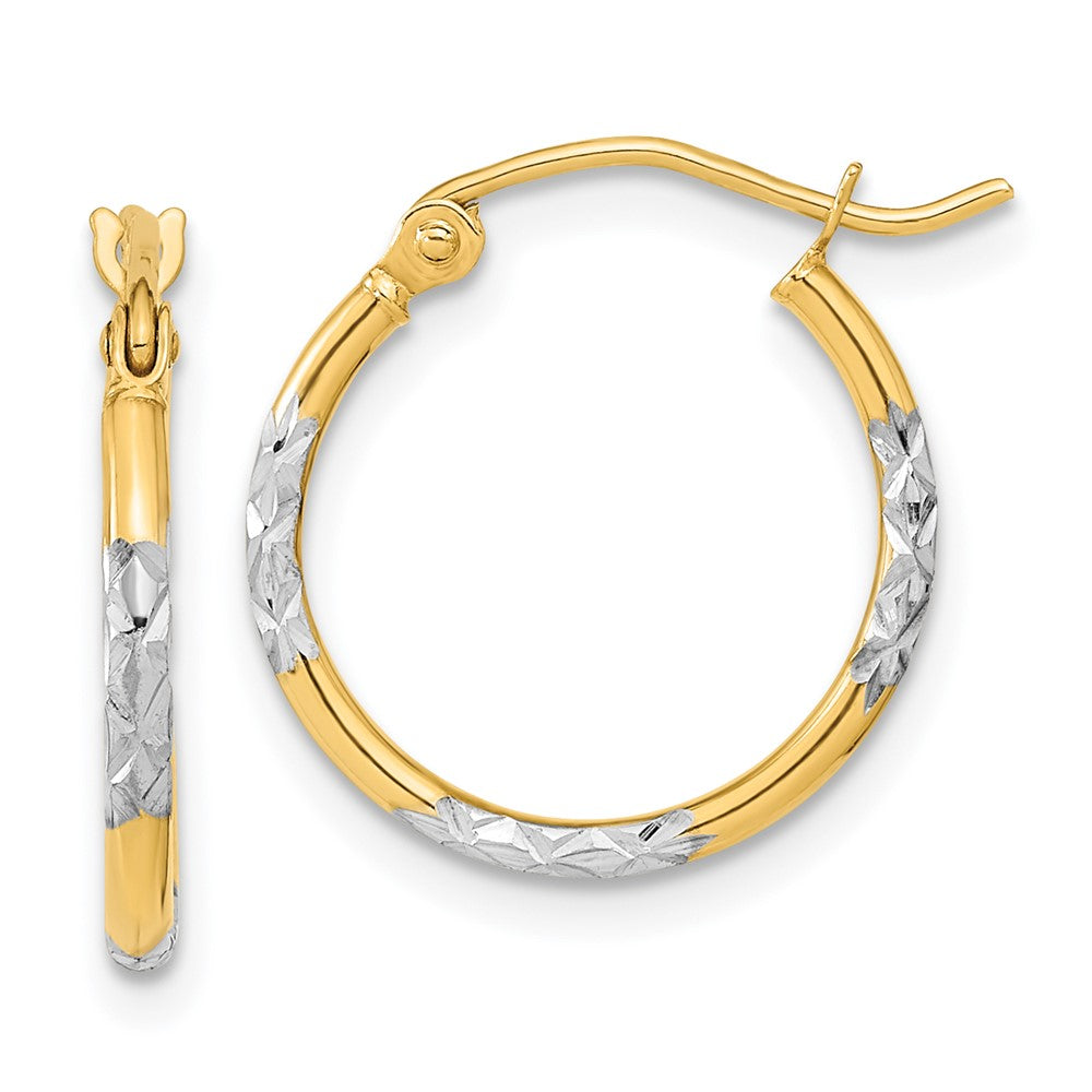 14k Yellow & Rhodium 16 mm Diamond Cut Hoop Earrings (0.79 grams)