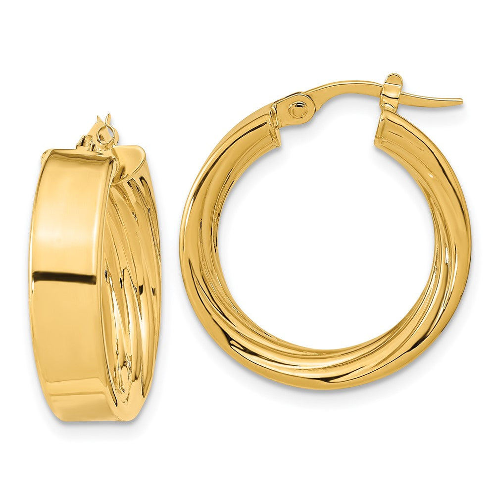 14k Yellow Gold 21.32 mm Polished and Textured Inside Hoop Earrings (3.18 grams)