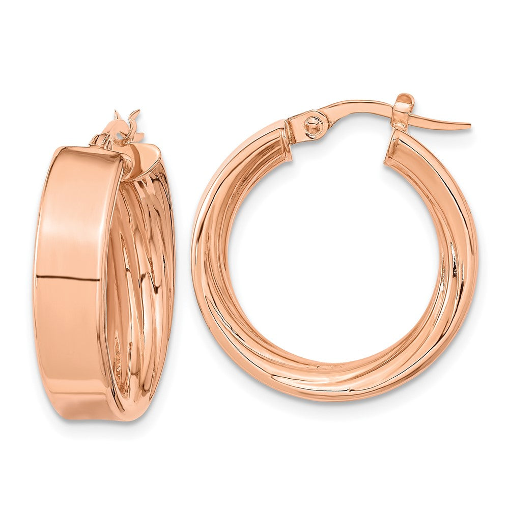 14k Rose Gold 21.33 mm Rose Polished and Textured Inside Hoop Earrings (2.99 grams)
