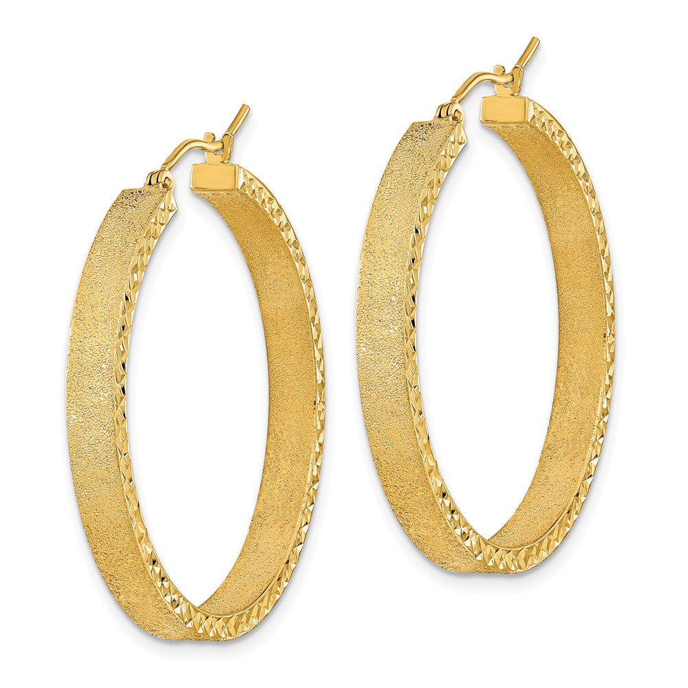 14k Yellow Gold 35.15 mm Satin and Diamond-cut Hoop Earrings (3.39 grams)