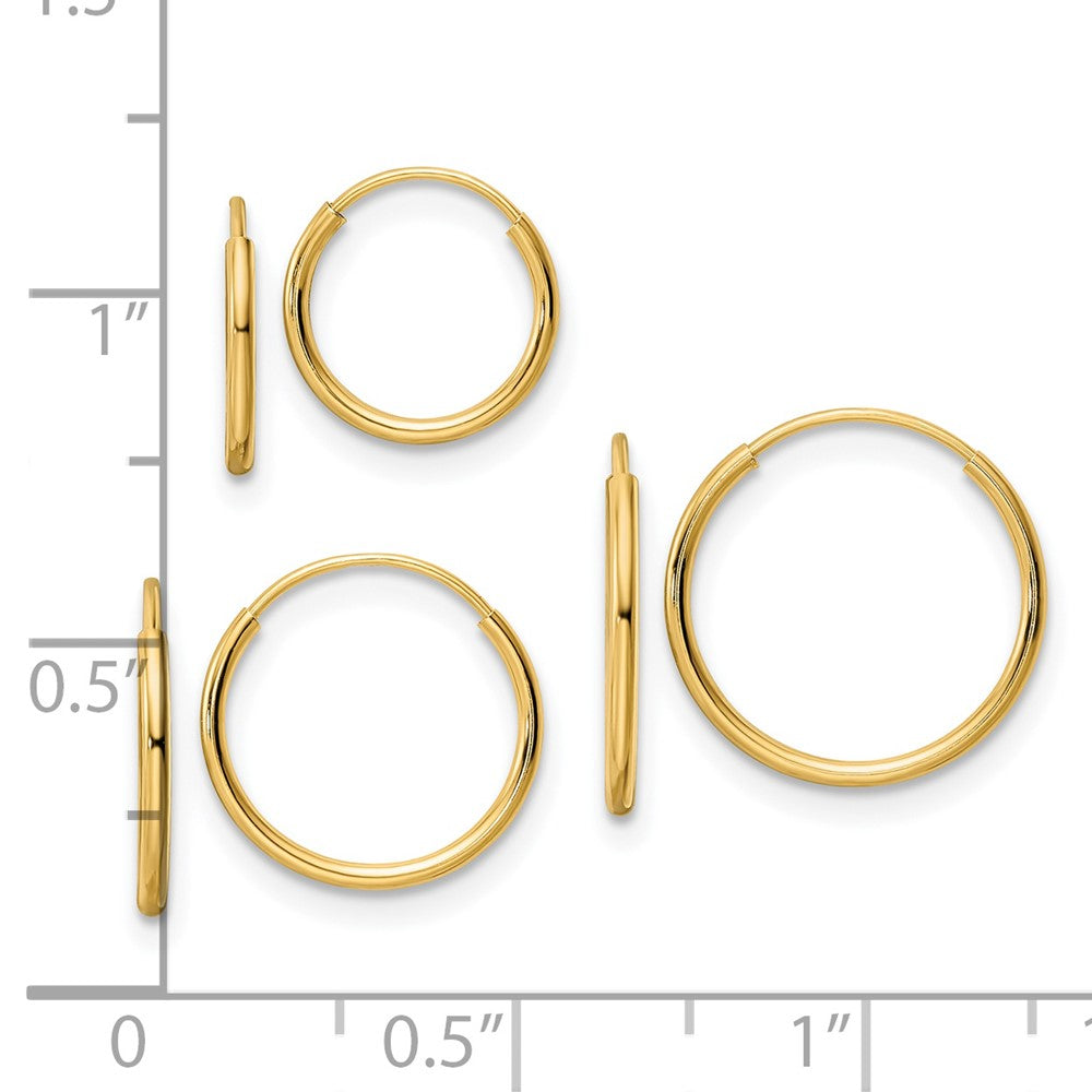 14k Yellow Gold 10 mm Polished Endless Hoop 3 Piece Set (0.67 grams)