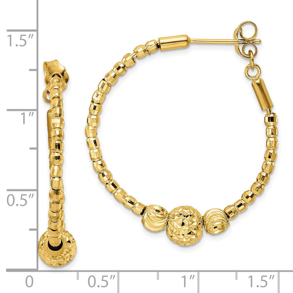 14k Yellow Gold 29.52 mm Diamond-cut Hoop Beaded Earrings (4.38 grams)