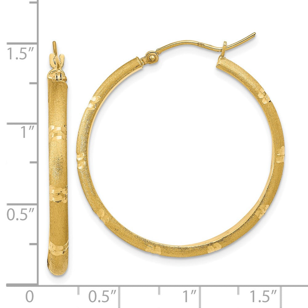 14k Yellow Gold 30.66 mm Polished and Satin Hoop Earrings (2.14 grams)