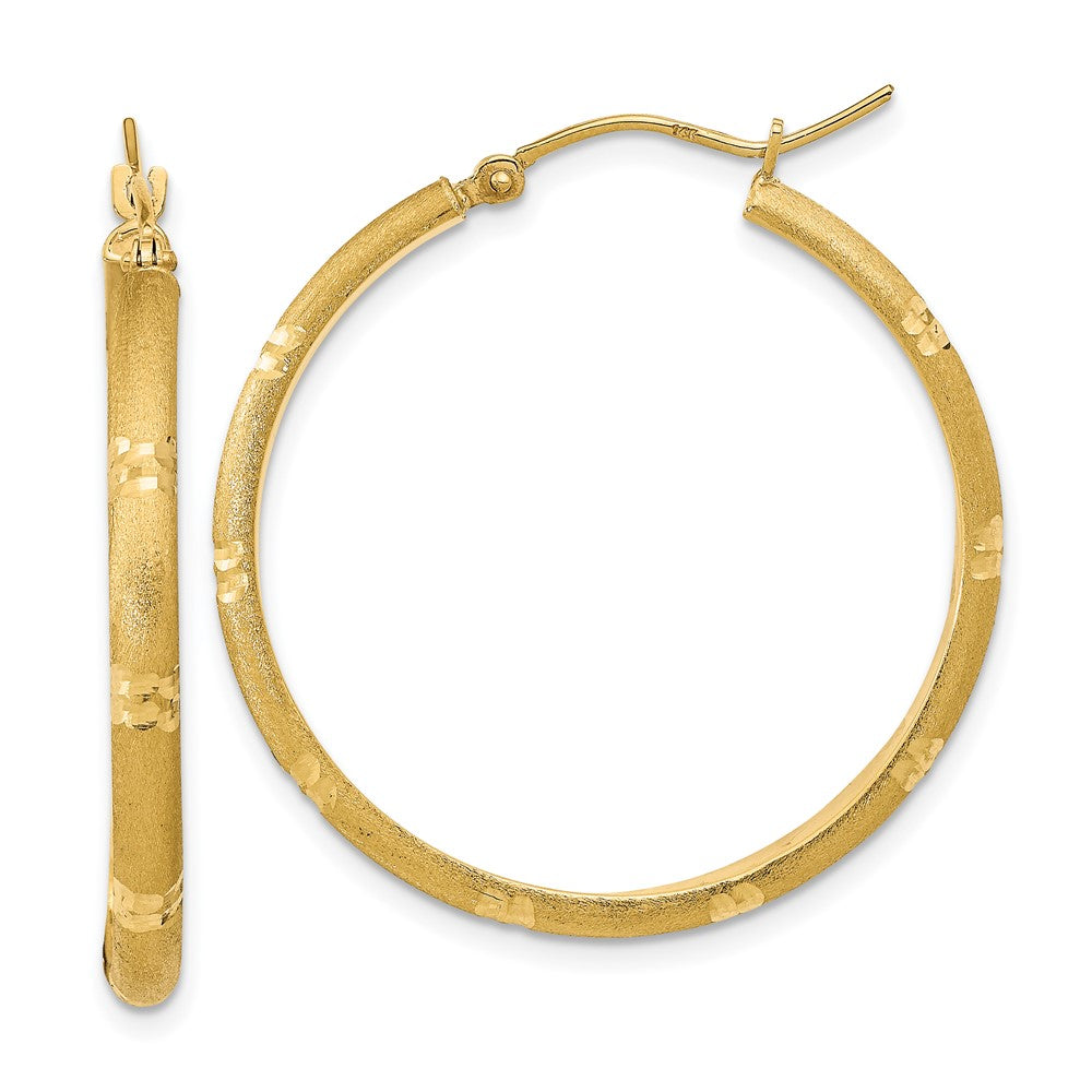 14k Yellow Gold 30.66 mm Polished and Satin Hoop Earrings (2.14 grams)