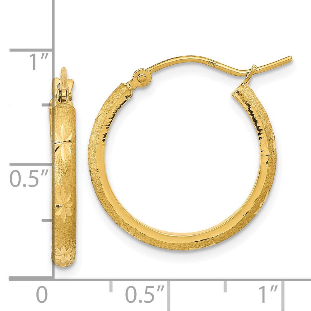 14k Yellow Gold 20.21 mm Polished and Satin Diamond-cut Hoop Earrings (1.53 grams)
