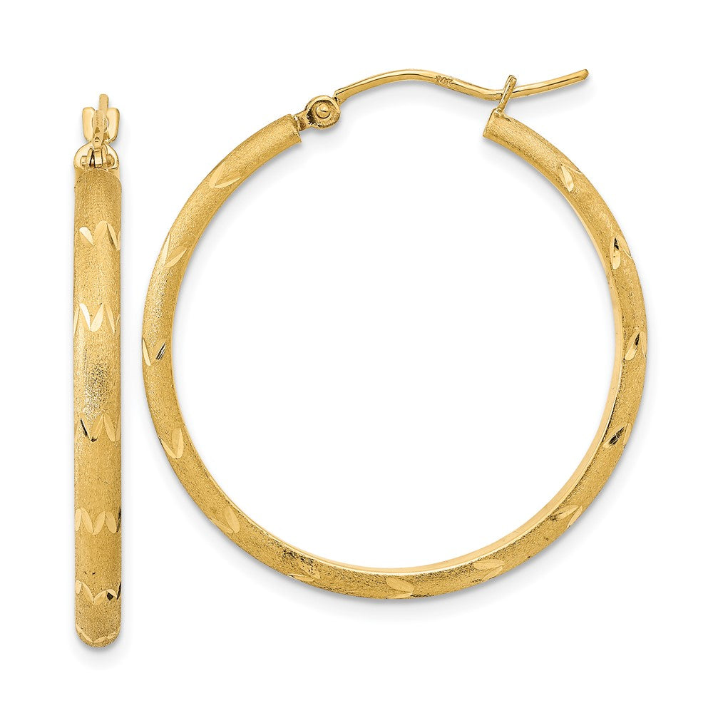 14k Yellow Gold 31.09 mm Polished and Satin Diamond-cut Hoop Earrings (2.15 grams)