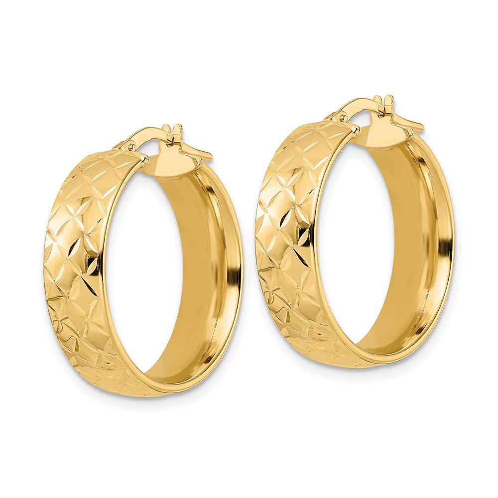 14k Yellow Gold 22.96 mm Polished Textured Hoop Earrings (3.12 grams)