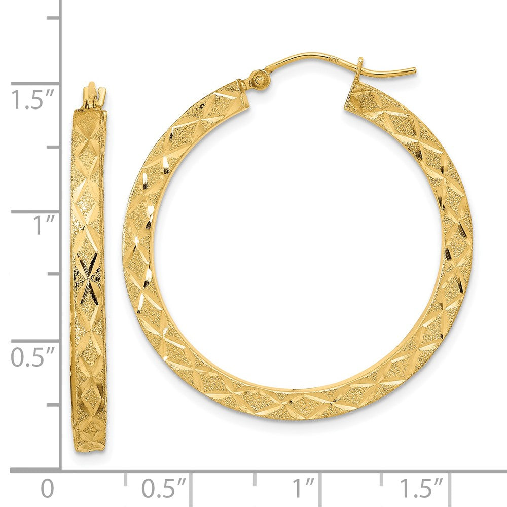14k Yellow Gold 34.05 mm Satin Diamond-cut Hoop Earrings (3.67 grams)