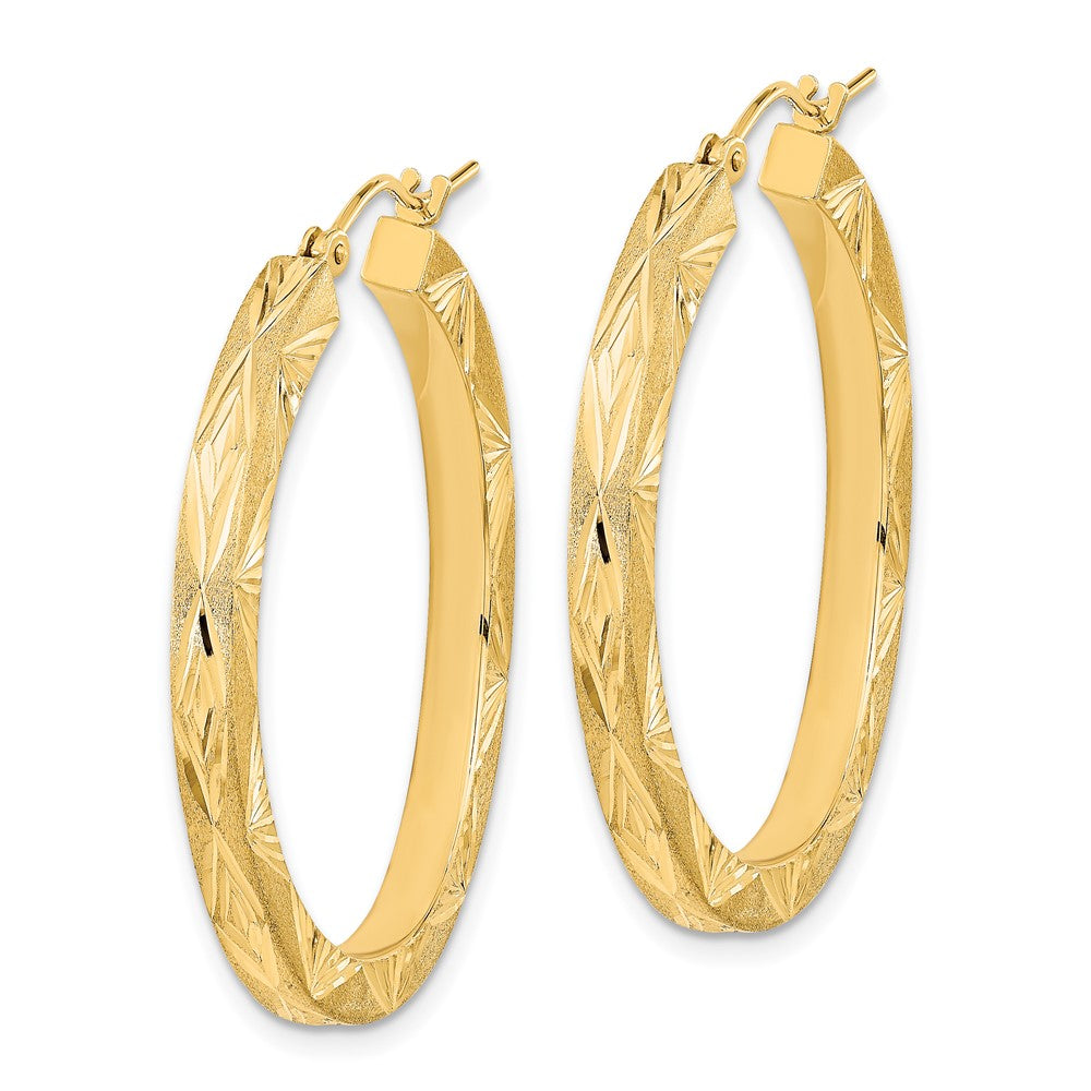 14k Yellow Gold 34.88 mm Polished and Satin Diamond-cut Hoop Earrings (3.57 grams)