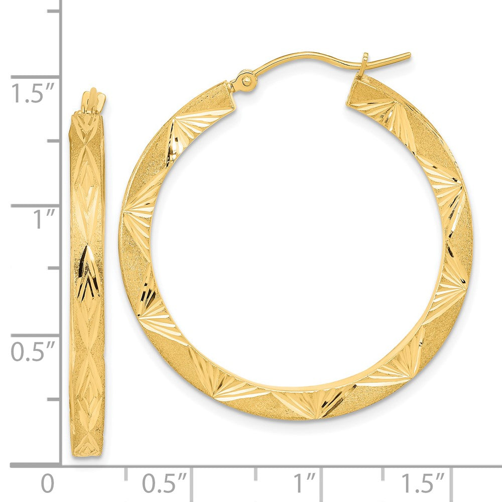 14k Yellow Gold 34.88 mm Polished and Satin Diamond-cut Hoop Earrings (3.57 grams)