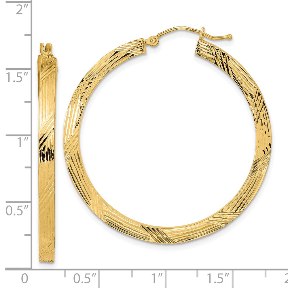 14k Yellow Gold 39.61 mm Polished and Textured Hoop Earrings (3.7 grams)