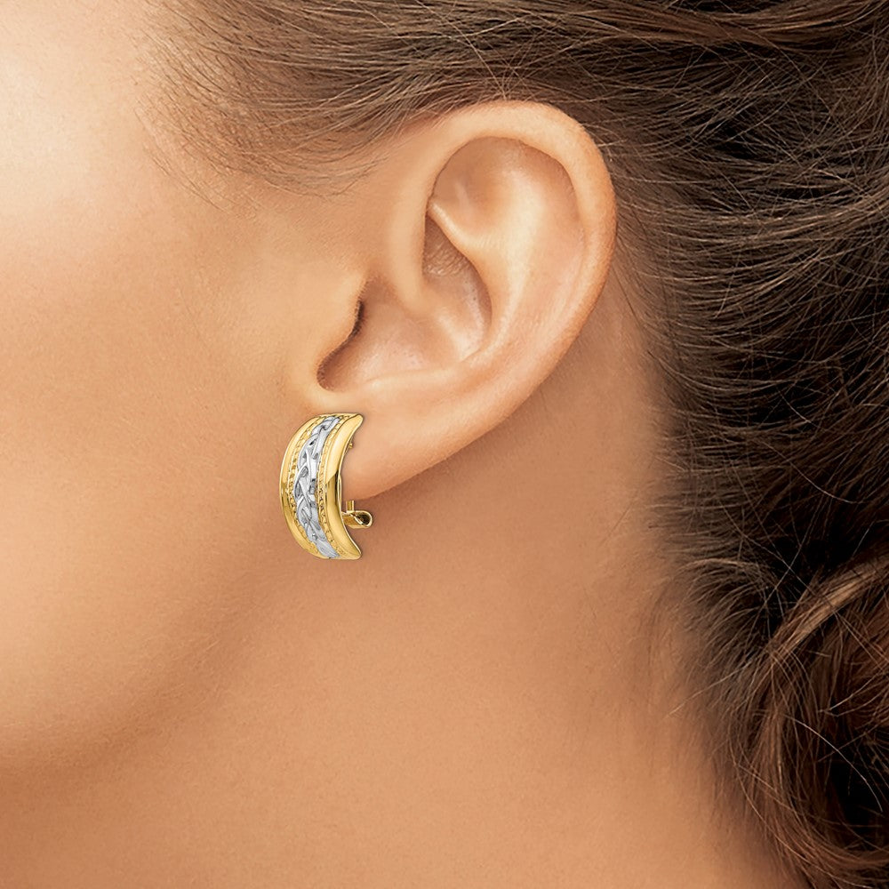 14k Yellow & Rhodium 11.5 mm Omega Back Post Earrings (5.41 grams)