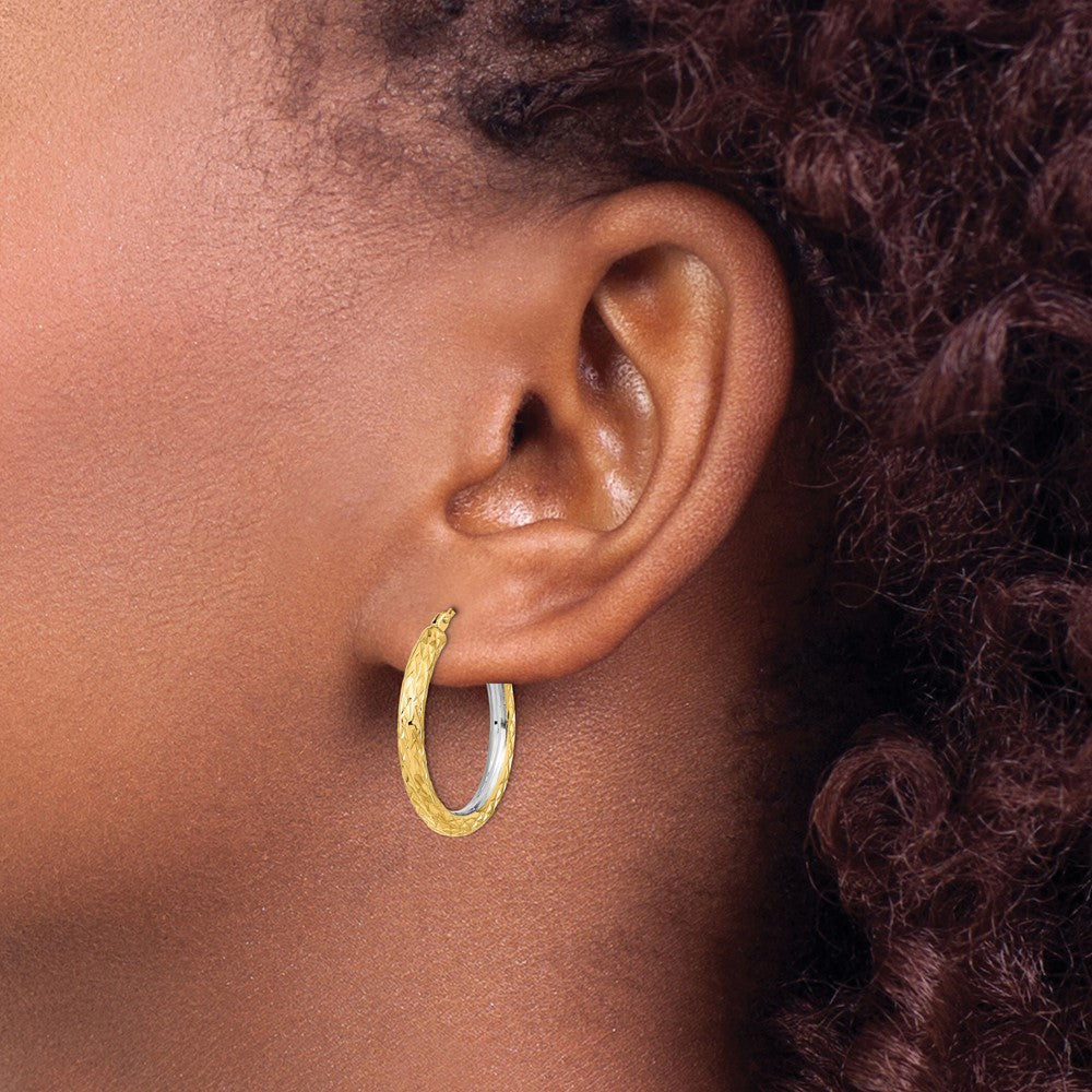 14k Yellow & Rhodium 24.77 mm Circle Hoop Earrings (2.25 grams)