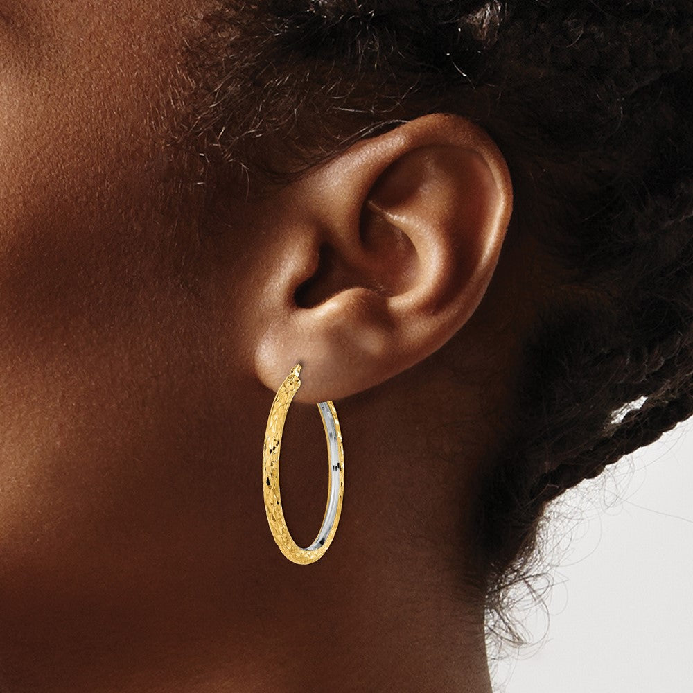14k Yellow & Rhodium 34.18 mm Circle Hoop Earrings (2.89 grams)