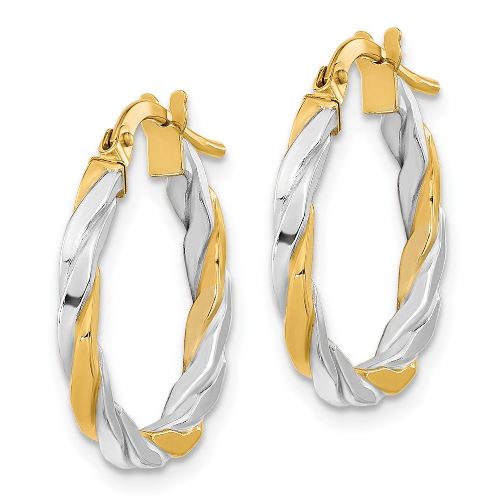 14k Yellow & Rhodium 18.2 mm Polished & Twist Hoop Earrings (1.02 grams)