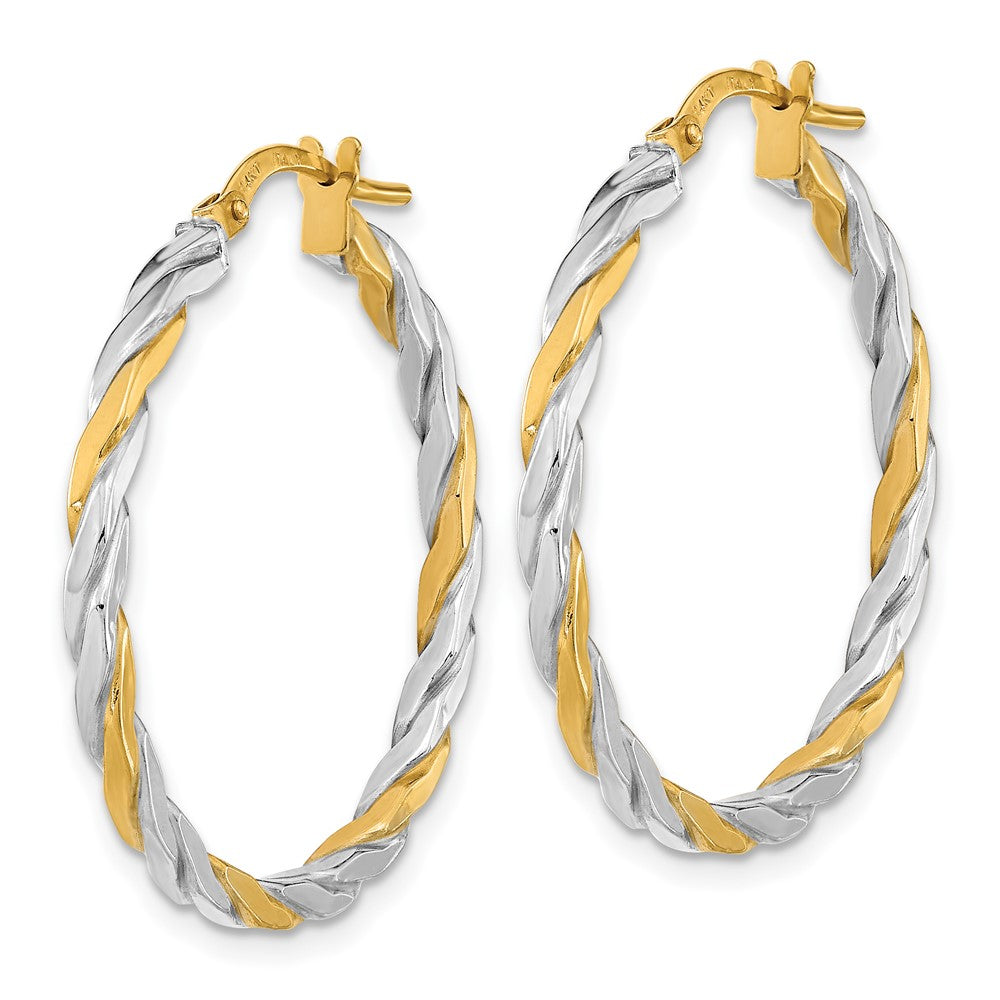14k Yellow & Rhodium 30.25 mm Polished & Twist Hoop Earrings (1.53 grams)