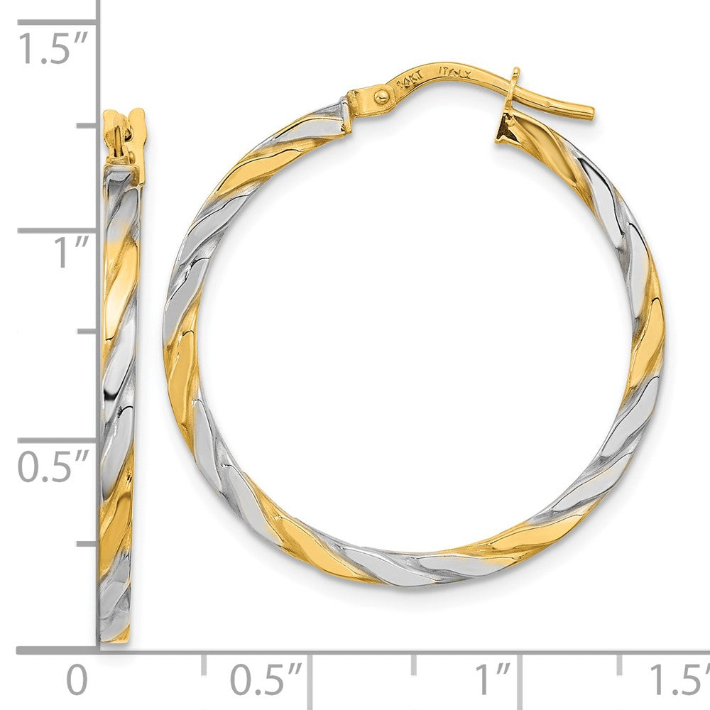 14k Yellow & Rhodium 30.25 mm Polished & Twist Hoop Earrings (1.53 grams)