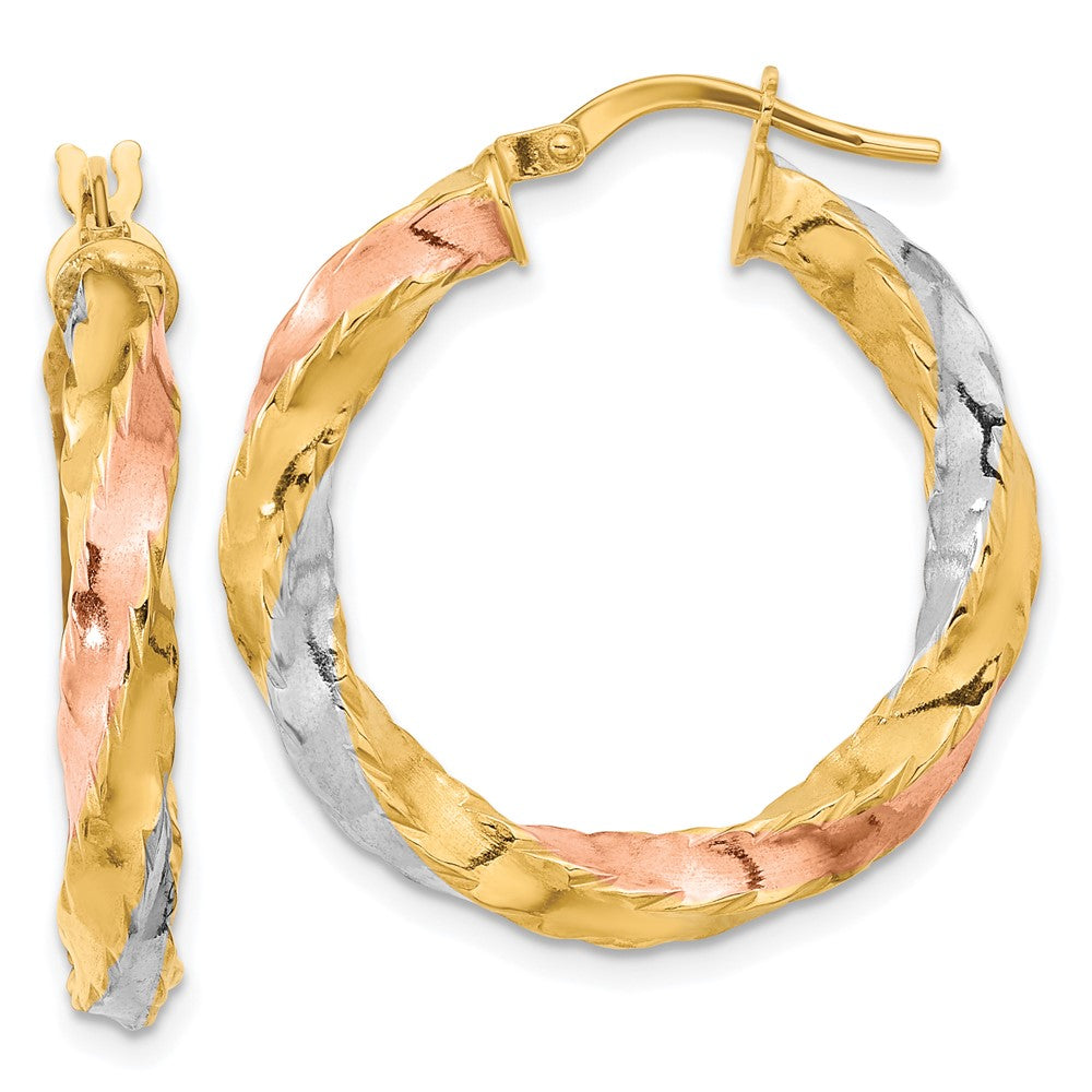 14k Yellow & Rhodium 26.75 mm Polished Twisted Hoop Earrings (2.79 grams)