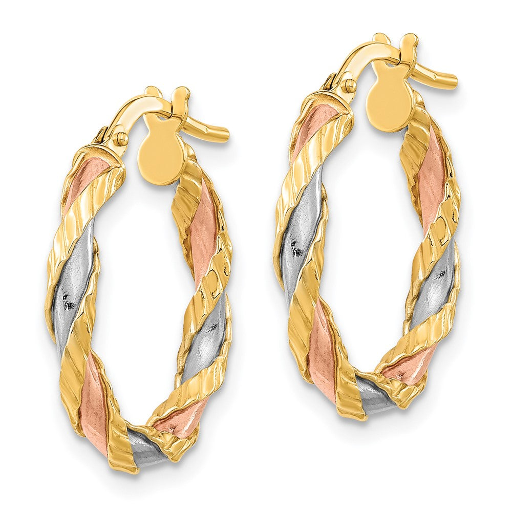 14k Yellow & Rhodium 20 mm Textured Twisted Hoop Earrings (1.33 grams)