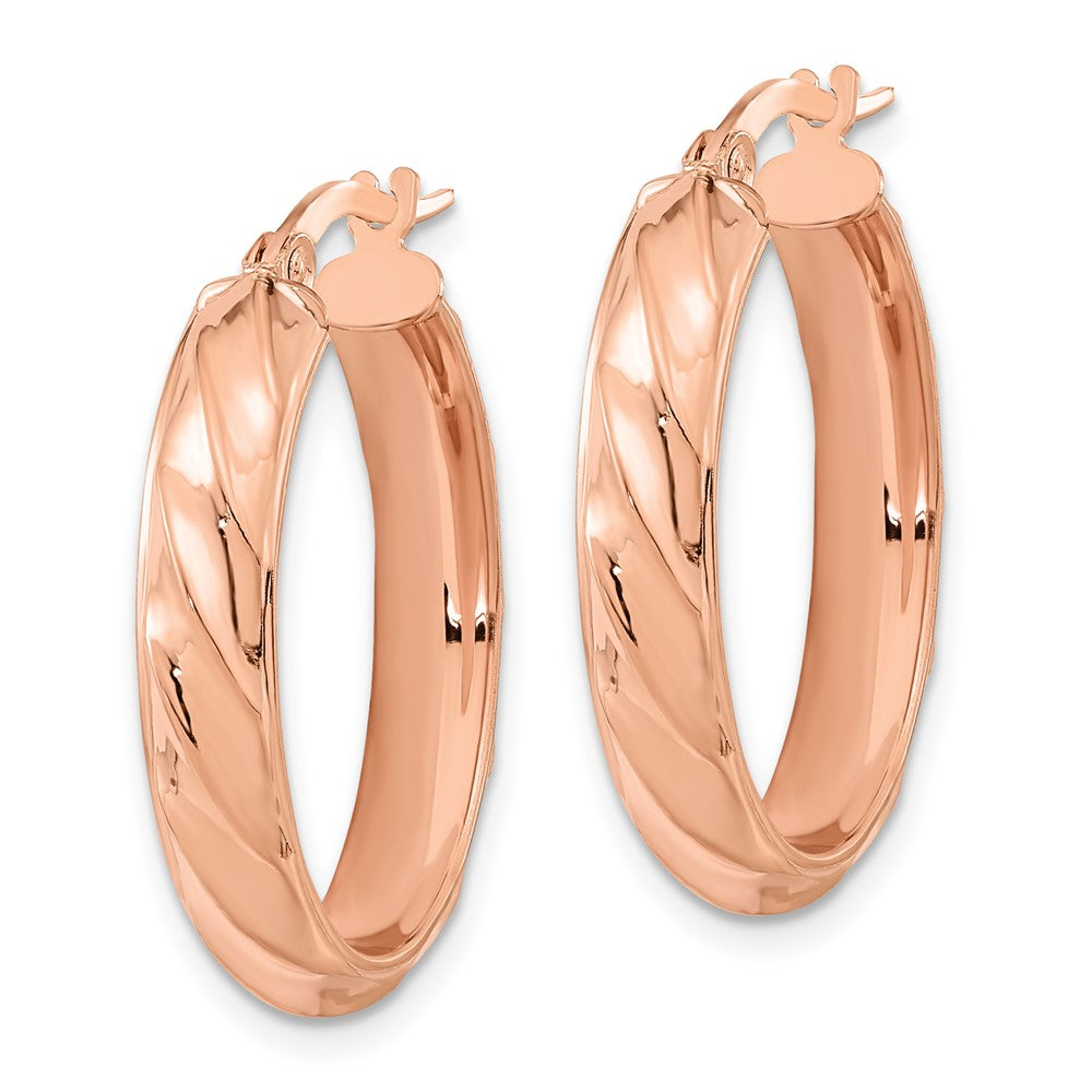 14k Rose Gold 19.3 mm Rose Polished and Twisted Oval Hoop Earrings (2.6 grams)