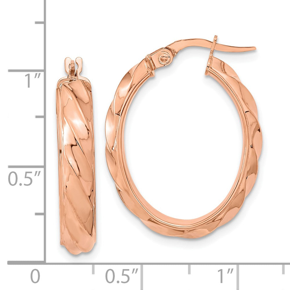 14k Rose Gold 19.3 mm Rose Polished and Twisted Oval Hoop Earrings (2.6 grams)