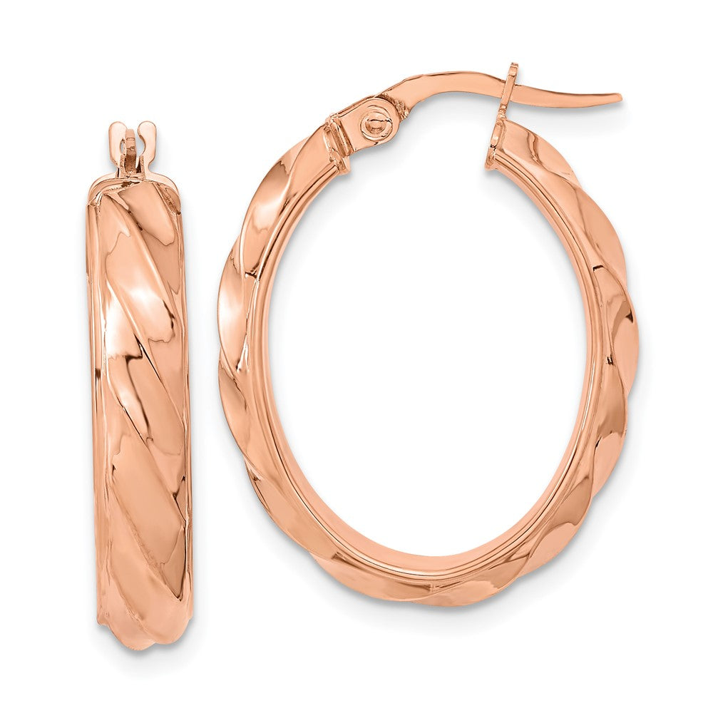 14k Rose Gold 19.3 mm Rose Polished and Twisted Oval Hoop Earrings (2.6 grams)