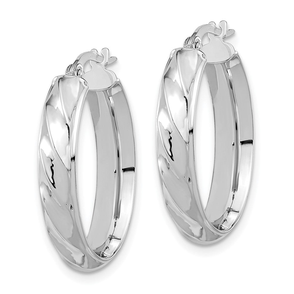 14k White Gold 19.3 mm Polished and Twisted Oval Hoop Earrings (2.63 grams)