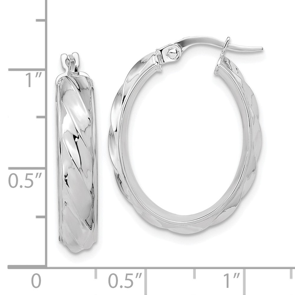 14k White Gold 19.3 mm Polished and Twisted Oval Hoop Earrings (2.63 grams)
