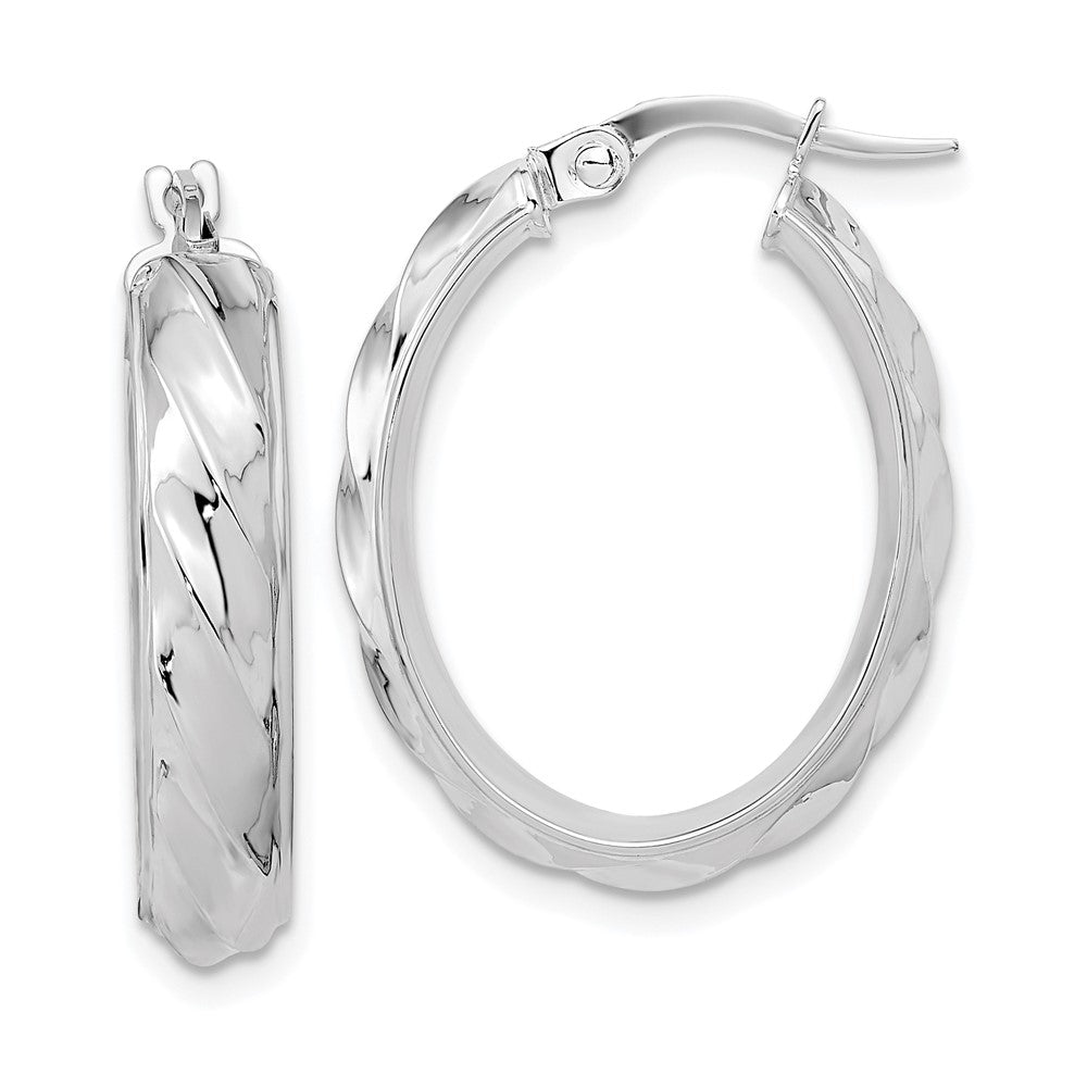 14k White Gold 19.3 mm Polished and Twisted Oval Hoop Earrings (2.63 grams)
