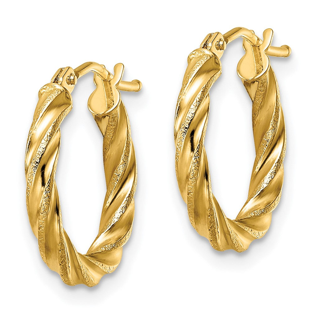 14k Yellow Gold 15.8 mm Polished & Textured Twisted Hoop Earrings (0.95 grams)