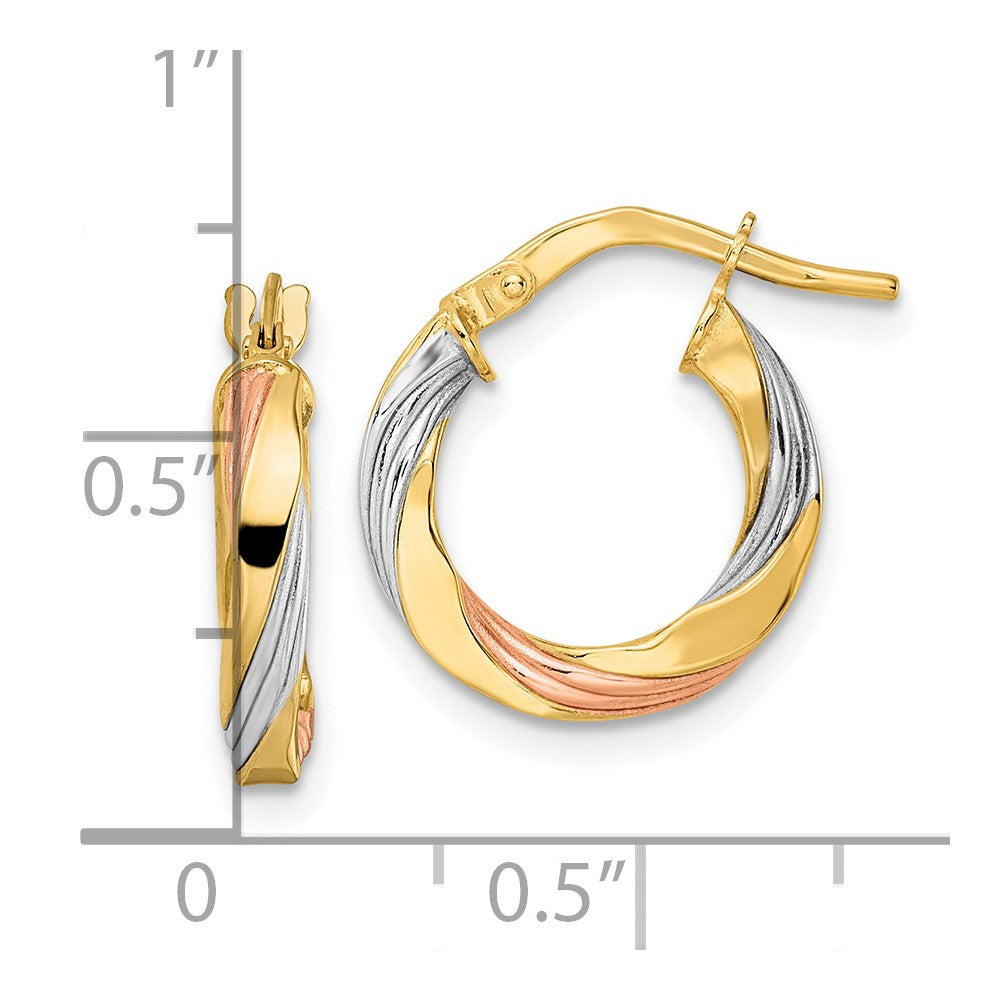 14k Yellow & Rhodium 15 mm Polished Twisted Hoop Earrings (1.11 grams)