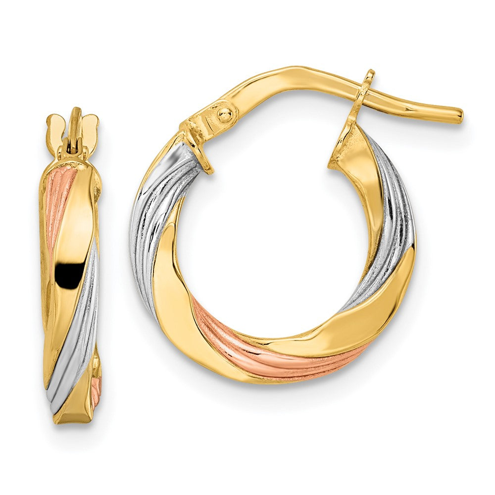 14k Yellow & Rhodium 15 mm Polished Twisted Hoop Earrings (1.11 grams)