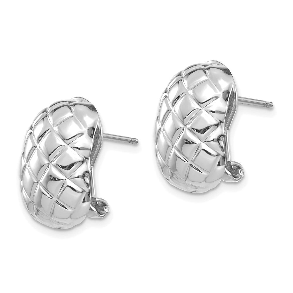 14k White Gold 11 mm Polished Quilted Omega Back Post Earrings (3.42 grams)