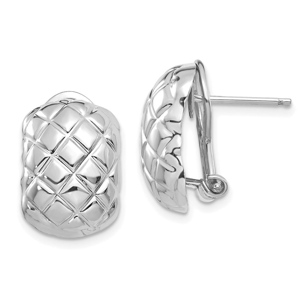 14k White Gold 11 mm Polished Quilted Omega Back Post Earrings (3.42 grams)