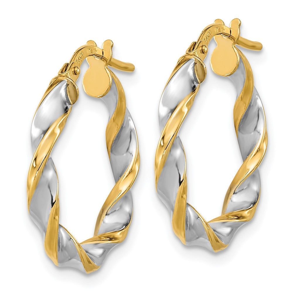 14k Yellow & Rhodium 20.4 mm Polished & Twist Hoop Earrings (1.34 grams)