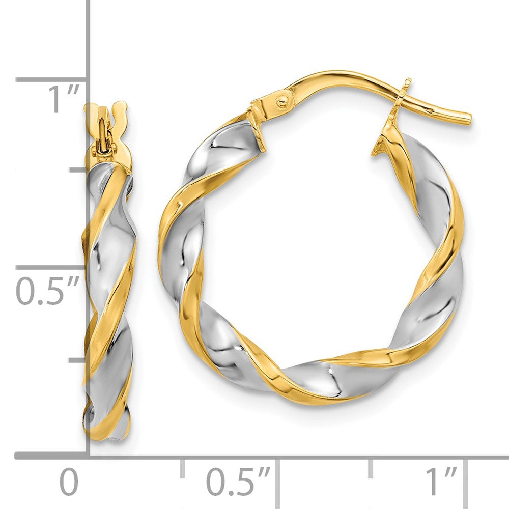 14k Yellow & Rhodium 20.4 mm Polished & Twist Hoop Earrings (1.34 grams)